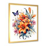 Whimsical Butterfly And Colorful Lilies - Butterfly Bedroom Wall Art