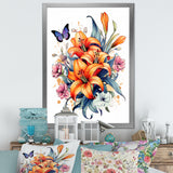 Whimsical Butterfly And Colorful Lilies - Butterfly Bedroom Wall Art