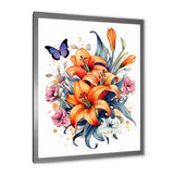 Whimsical Butterfly And Colorful Lilies - Butterfly Bedroom Wall Art