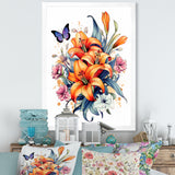 Whimsical Butterfly And Colorful Lilies - Butterfly Bedroom Wall Art