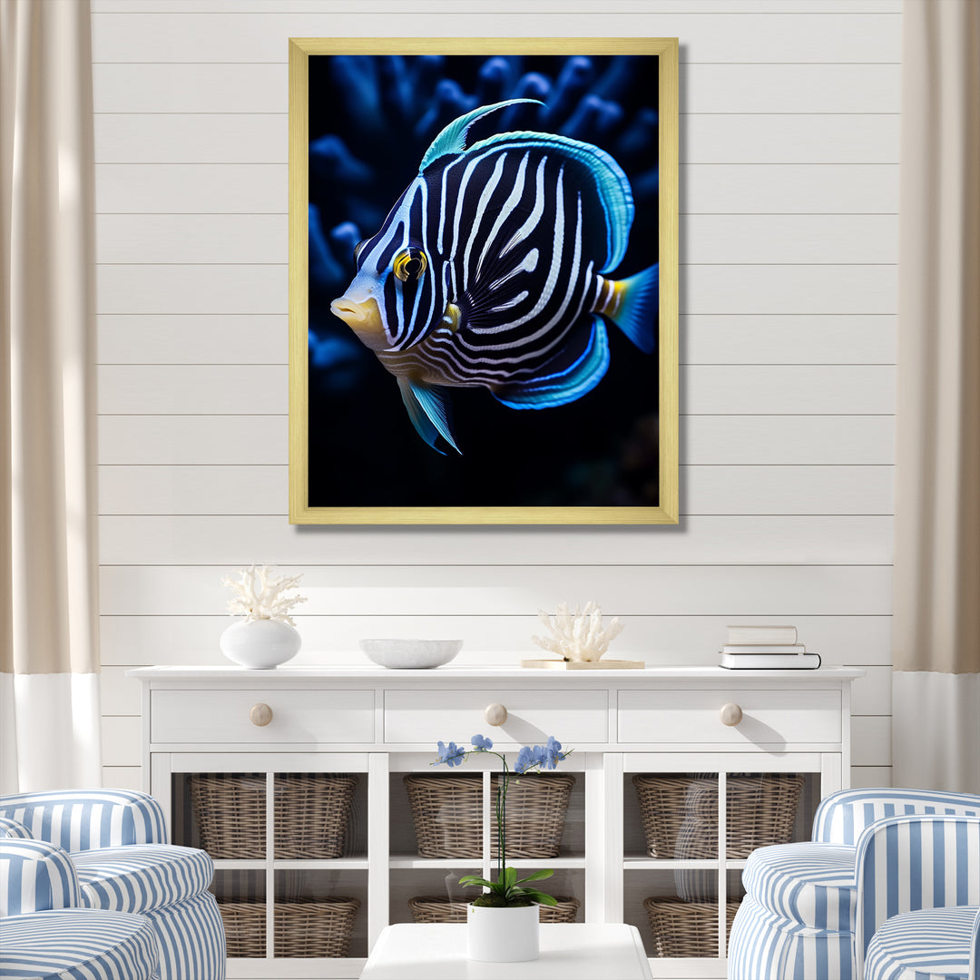 Coral Butterflyfish Indigo Intensity And Ivory - Butterfly Fish Wall Art Prints