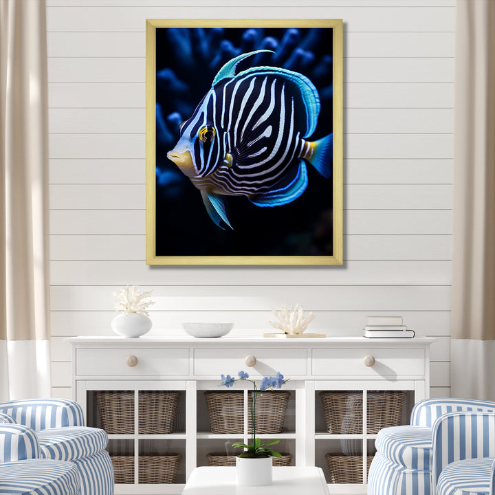 Coral Butterflyfish Indigo Intensity And Ivory - Butterfly Fish Wall Art Prints