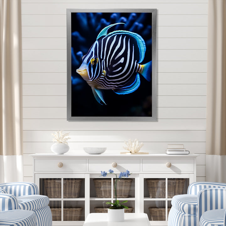 Coral Butterflyfish Indigo Intensity And Ivory - Butterfly Fish Wall Art Prints