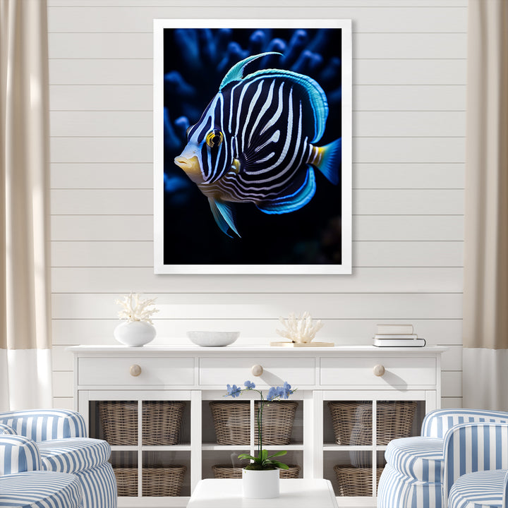 Coral Butterflyfish Indigo Intensity And Ivory - Butterfly Fish Wall Art Prints