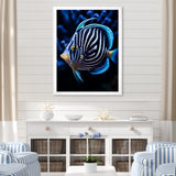 Coral Butterflyfish Indigo Intensity And Ivory - Butterfly Fish Wall Art Prints