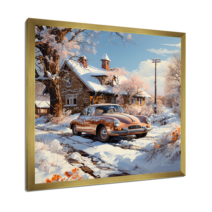 Vintage Car Charm In Winter - Car Exotic Canvas Wall Art