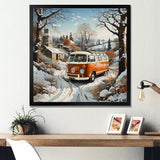 Hippie Van Charm In Winter - Car/Van Canvas Wall Art