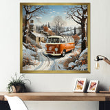 Hippie Van Charm In Winter - Car/Van Canvas Wall Art