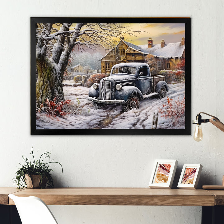 Pickup Charm In Winter - Car/Van Canvas Wall Art