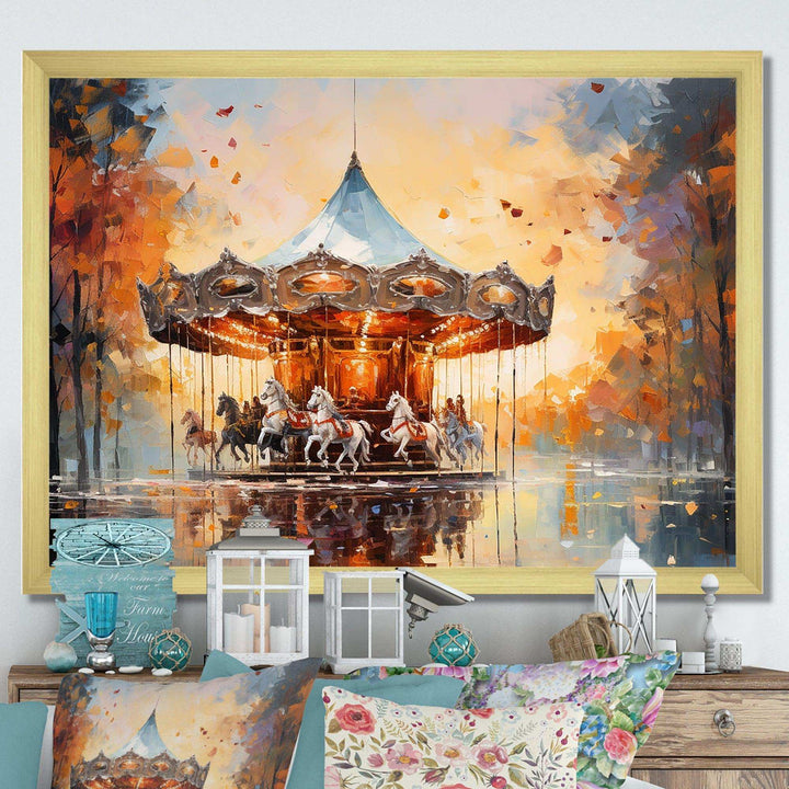 Carousel In Sunset Charm - Architecture Canvas Wall Art