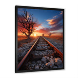 Railway Track In Sunset Landscape - Train Canvas Wall Art