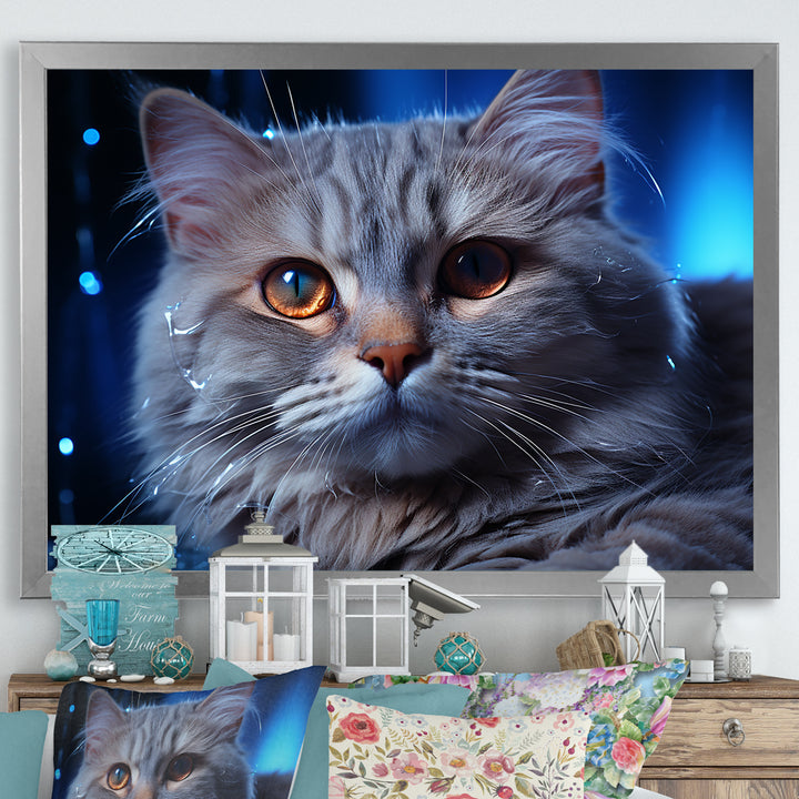 Blue British Shorthair Majesty Cat - Cat Framed Canvas Art