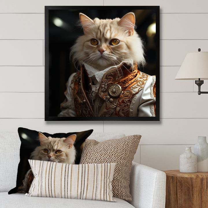 Elegance Cat Dressed In Suit - Beige Cat Wall Art