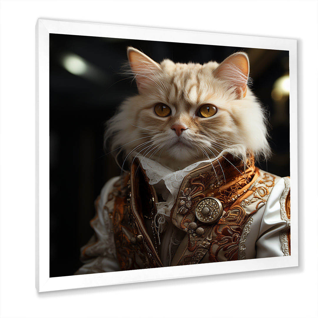 Elegance Cat Dressed In Suit - Beige Cat Wall Art