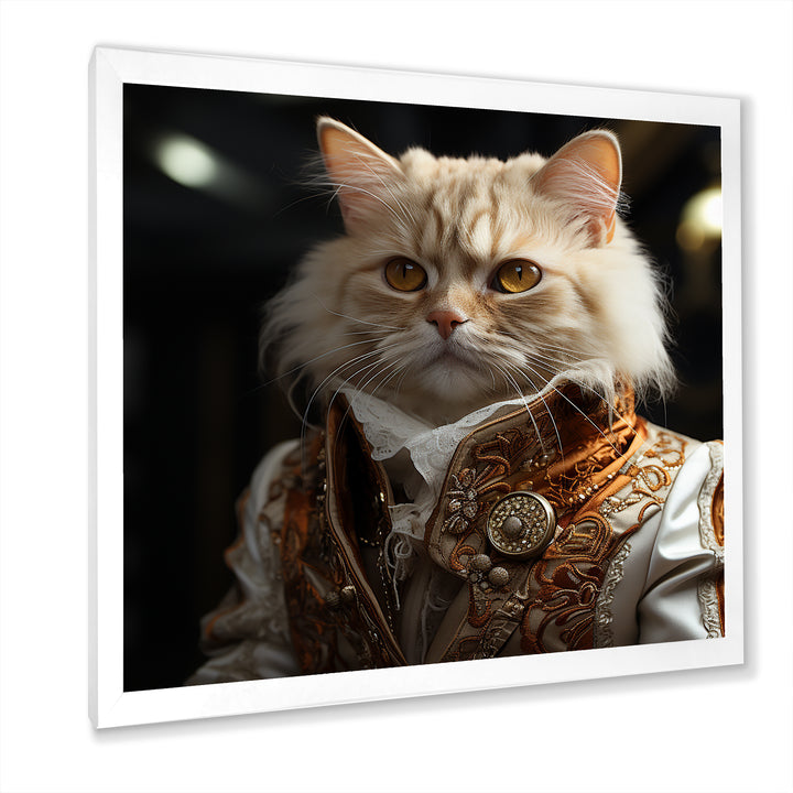 Elegance Cat Dressed In Suit - Beige Cat Wall Art