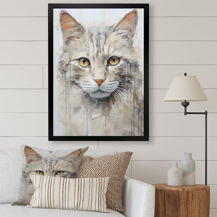 Minimalism Beige Cat Portrait - Cat Living Room Wall Art