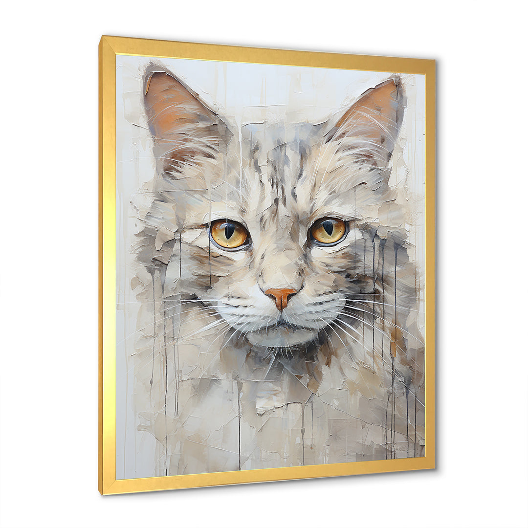 Minimalism Beige Cat Portrait - Cat Living Room Wall Art