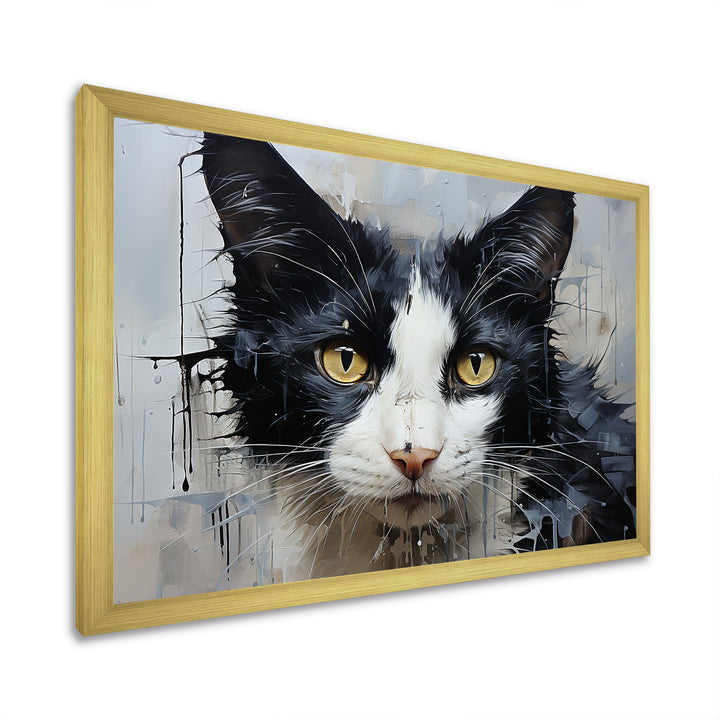 Minimalism Black And White Cat Portrait - Cat Canvas Wall Art