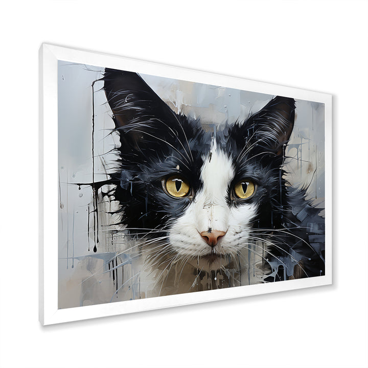 Minimalism Black And White Cat Portrait - Cat Canvas Wall Art