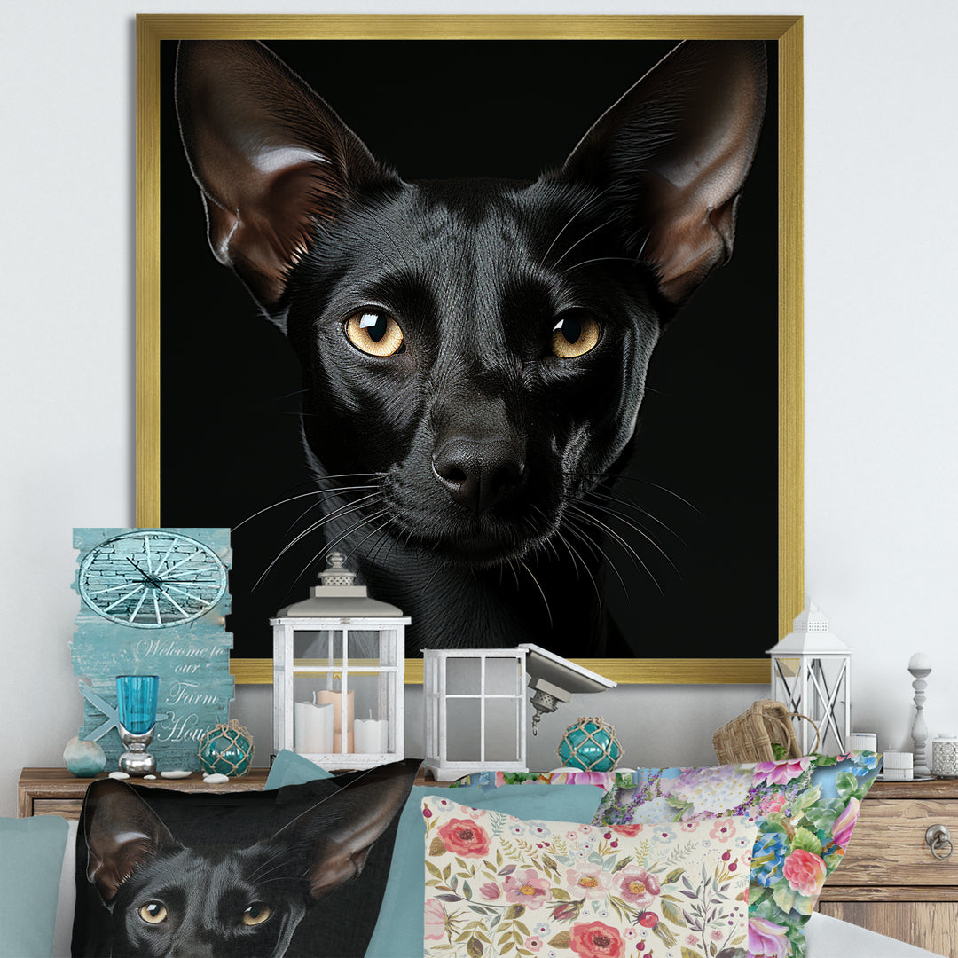 Oriental Elegance Black Cat Portrait - Black Cat Wall Art