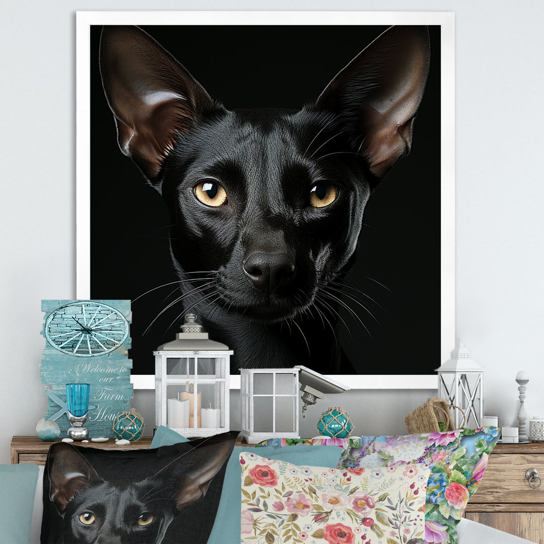 Oriental Elegance Black Cat Portrait - Black Cat Wall Art