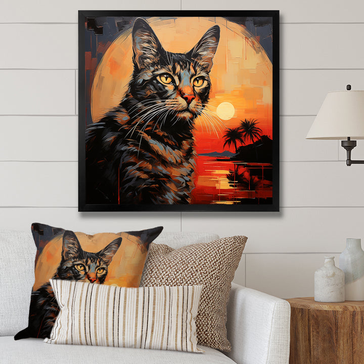 Savannah Cat In Sunset - Cat Large Canvas Wall Art