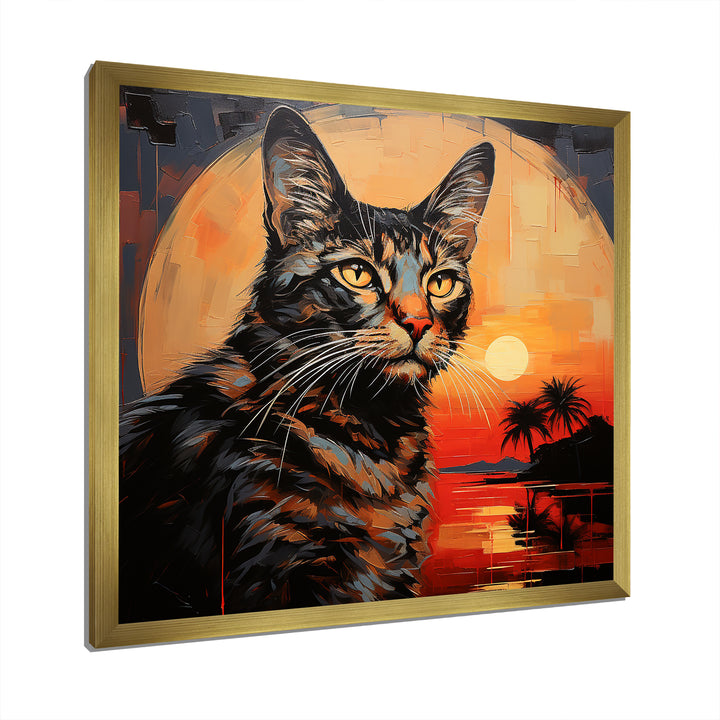 Savannah Cat In Sunset - Cat Large Canvas Wall Art