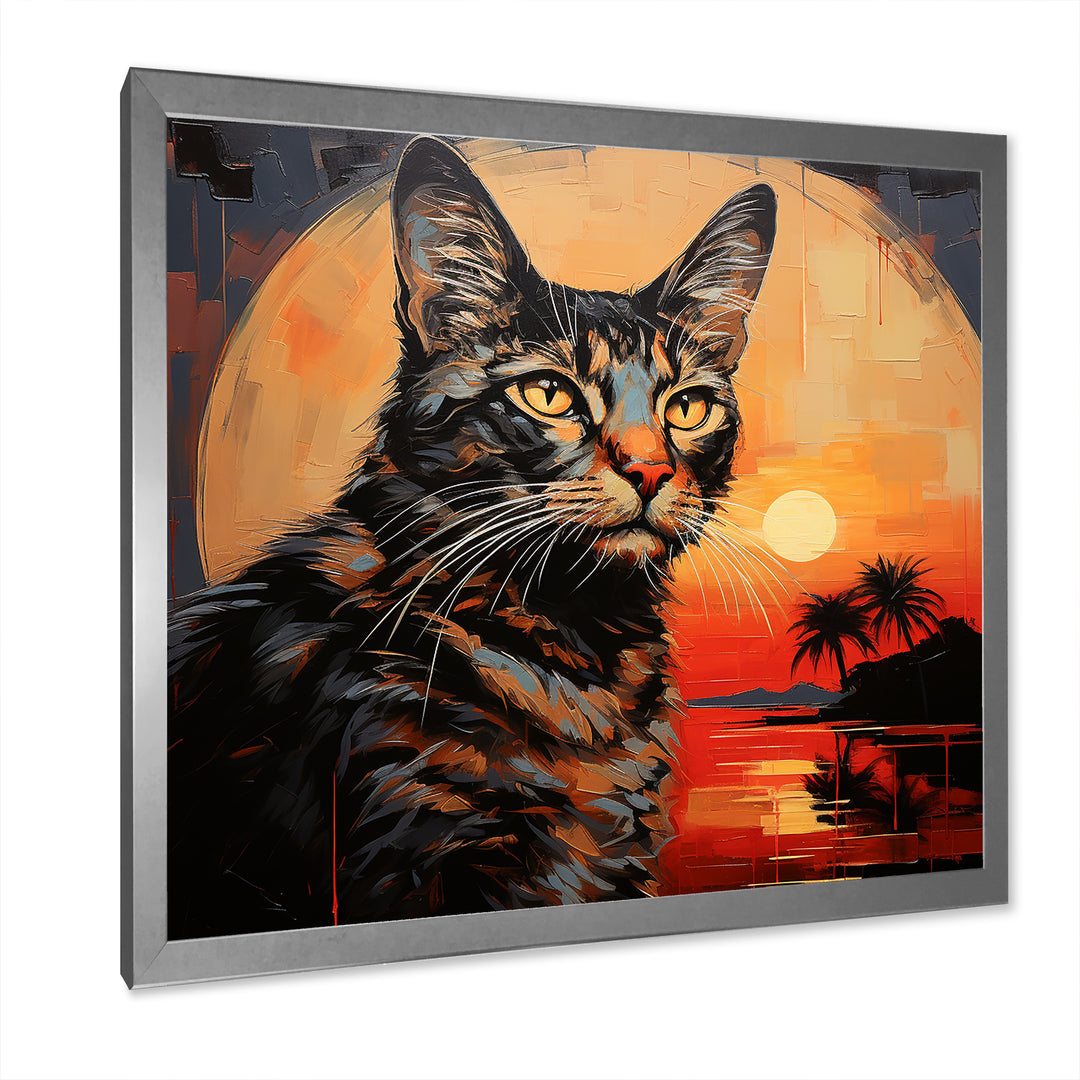 Savannah Cat In Sunset - Cat Large Canvas Wall Art