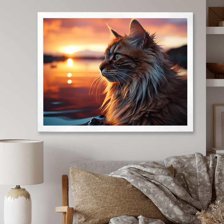 Solitude Cat In Sunset - Cat Wall Art Prints
