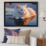 Cat Tranquility On Beach - Cat Framed Canvas Art