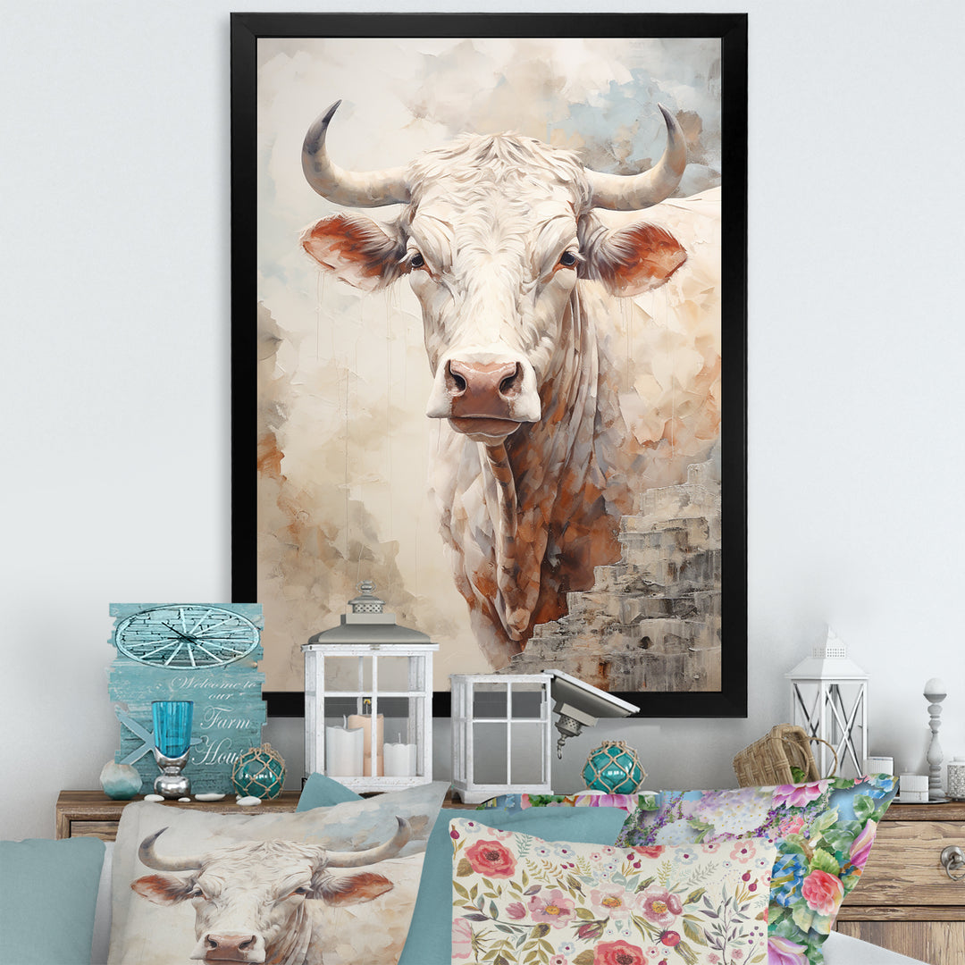 Handsome Beige Cattle Portrait - Cattle Large Canvas Wall Art