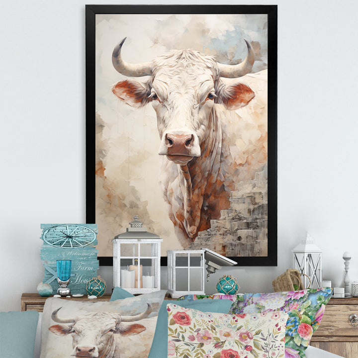 Handsome Beige Cattle Portrait - Cattle Large Canvas Wall Art