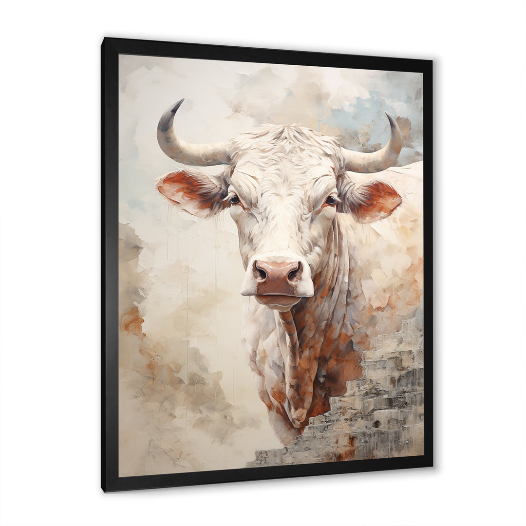 Handsome Beige Cattle Portrait - Cattle Large Canvas Wall Art
