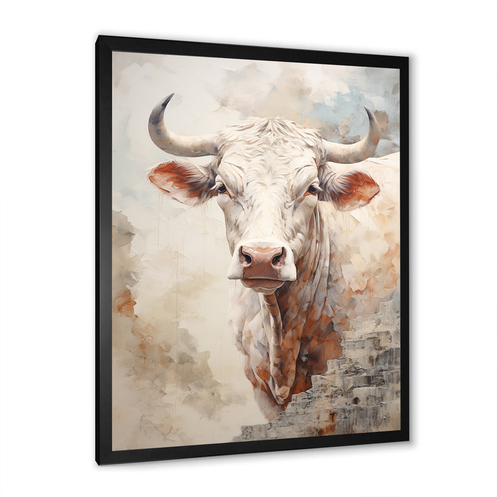 Handsome Beige Cattle Portrait - Cattle Large Canvas Wall Art