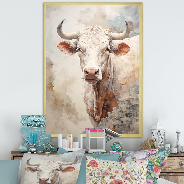 Handsome Beige Cattle Portrait - Cattle Large Canvas Wall Art