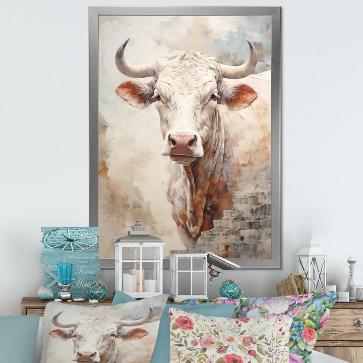 Handsome Beige Cattle Portrait - Cattle Large Canvas Wall Art