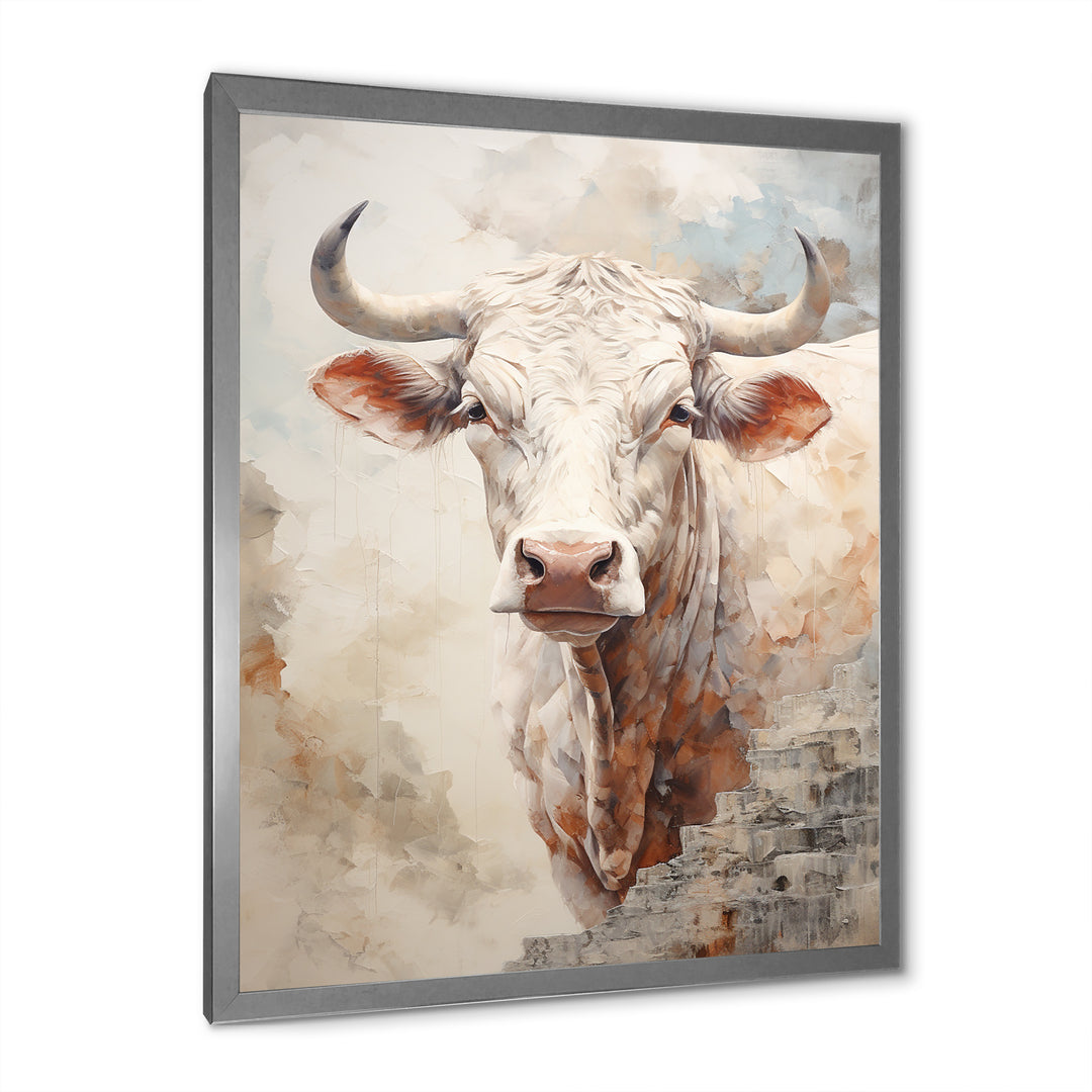 Handsome Beige Cattle Portrait - Cattle Large Canvas Wall Art