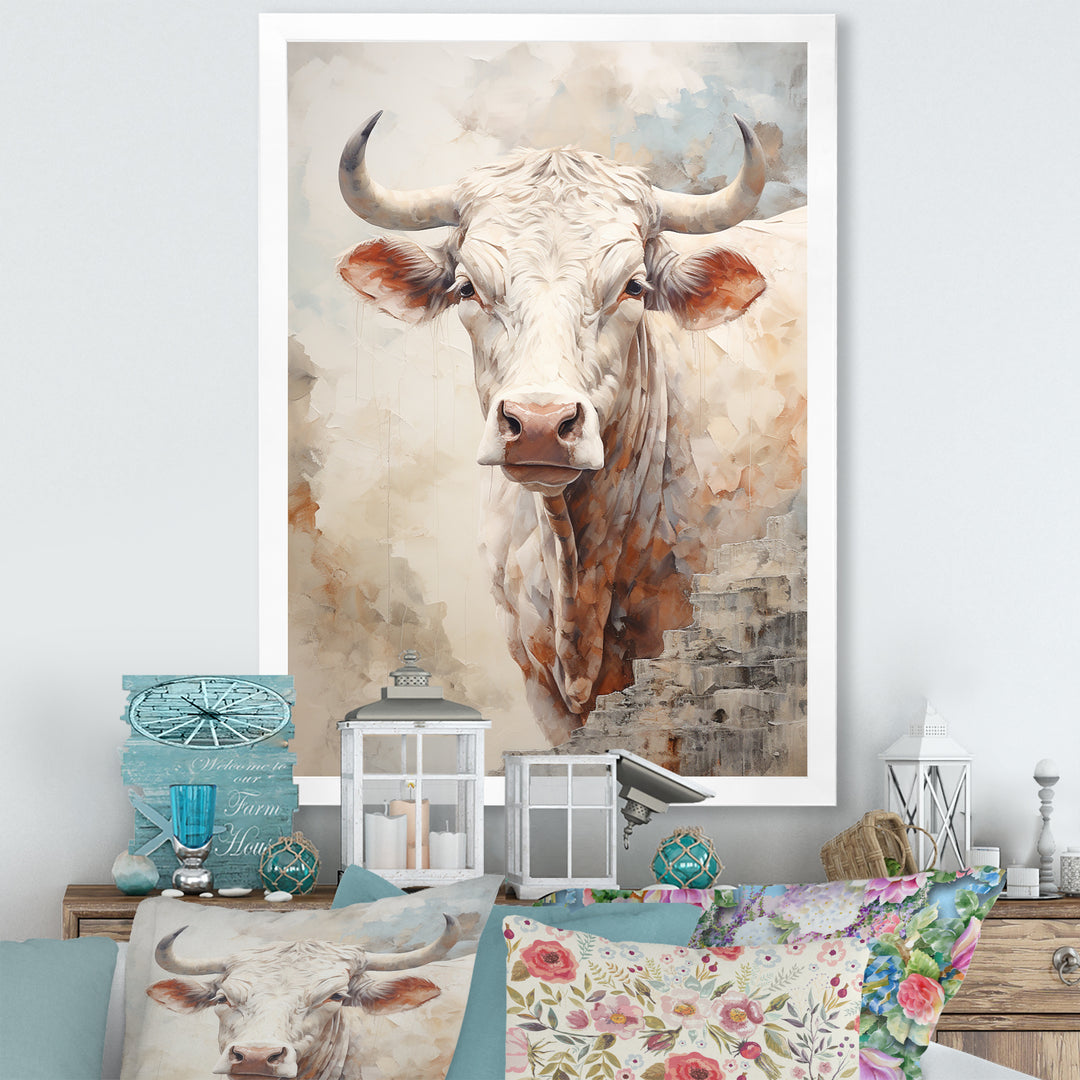 Handsome Beige Cattle Portrait - Cattle Large Canvas Wall Art