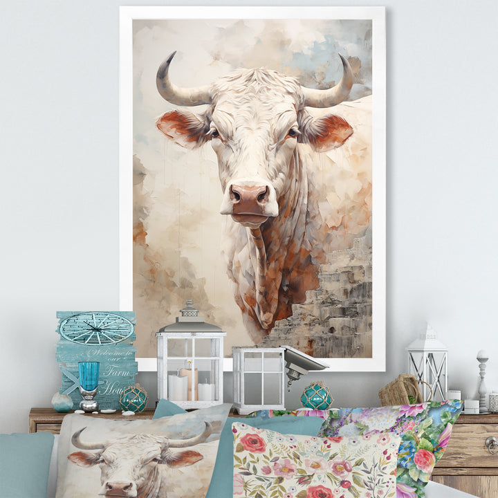 Handsome Beige Cattle Portrait - Cattle Large Canvas Wall Art