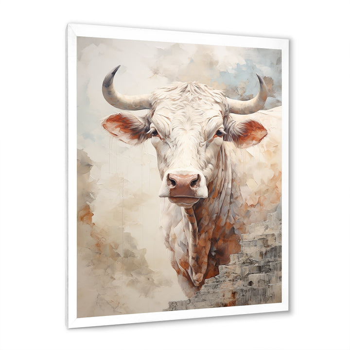 Handsome Beige Cattle Portrait - Cattle Large Canvas Wall Art