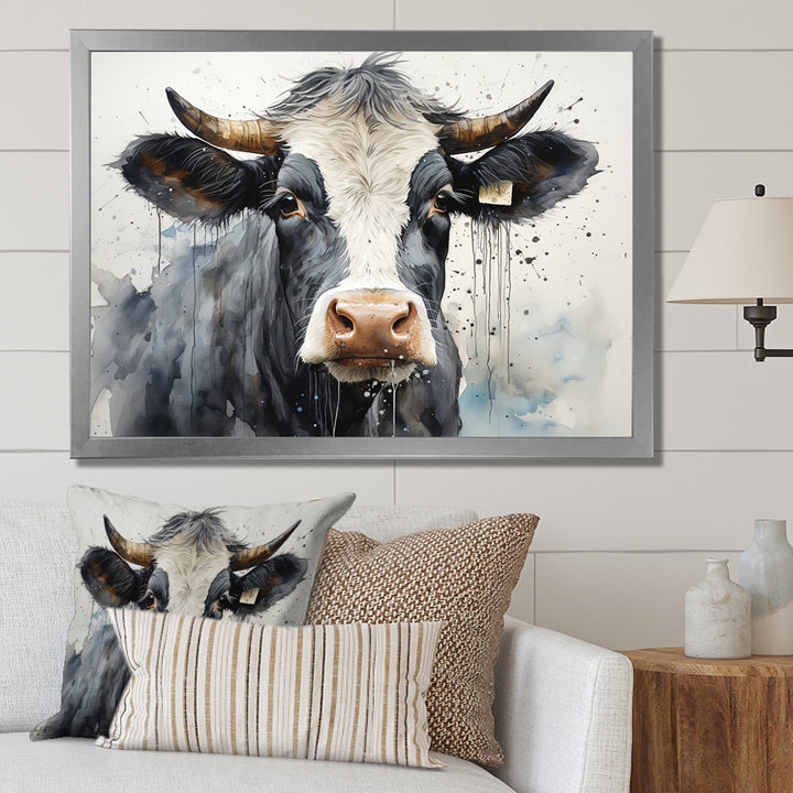 Handsome Black Adn White Cattle Portrait - Cattle Bedroom Wall Art