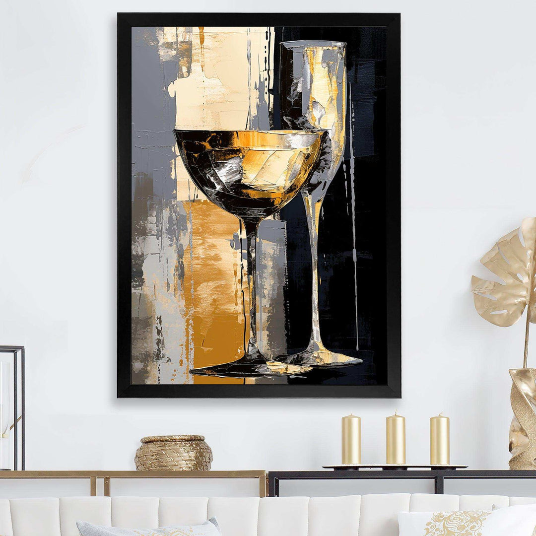 Champagne Collage With Glasses - Food &amp; Beverage Canvas Wall Art