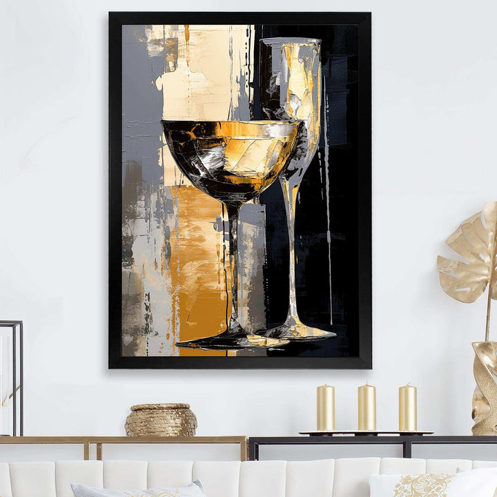 Champagne Collage With Glasses - Food &amp; Beverage Canvas Wall Art