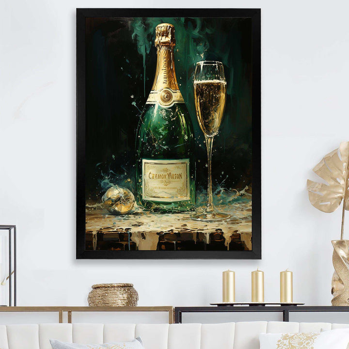 Gold And Emerald Champagne Dream I - Food &amp; Beverage Canvas Wall Art