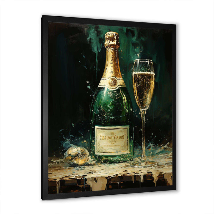 Gold And Emerald Champagne Dream I - Food &amp; Beverage Canvas Wall Art