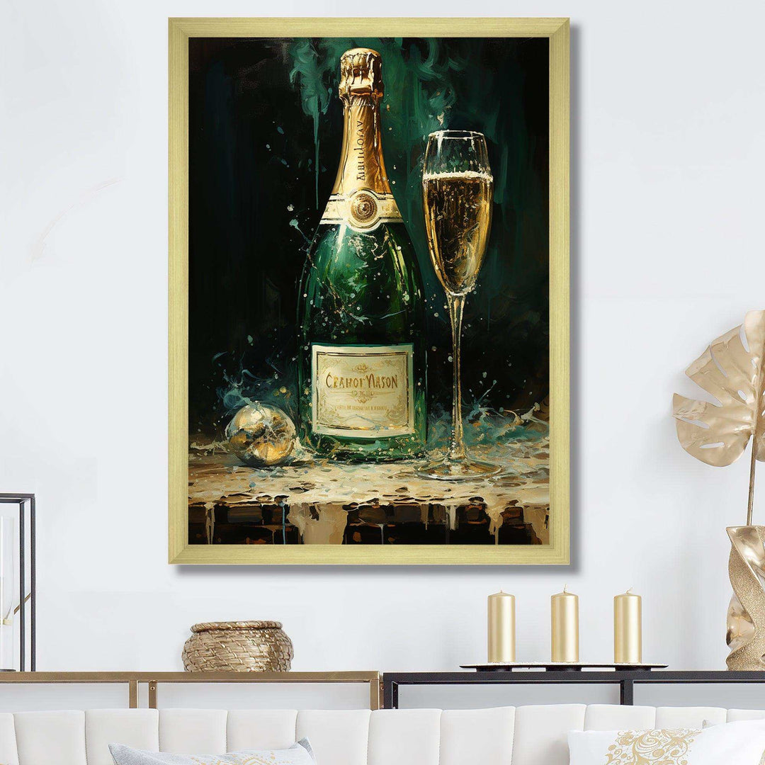 Gold And Emerald Champagne Dream I - Food &amp; Beverage Canvas Wall Art