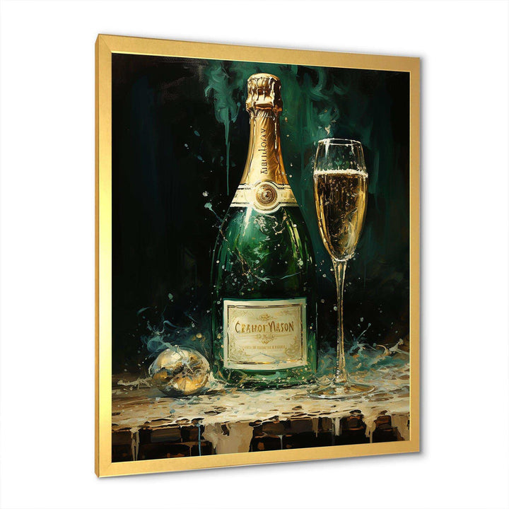Gold And Emerald Champagne Dream I - Food &amp; Beverage Canvas Wall Art
