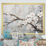 Minimalism White And Grey Cherry Blossom - Floral Canvas Wall Art