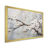 Minimalism White And Grey Cherry Blossom - Floral Canvas Wall Art