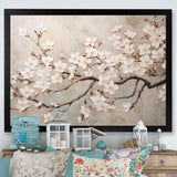 Minimalism White And Grey Cherry Blossom III - Floral Canvas Wall Art